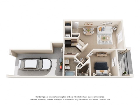 Floor plan for 1 bed, 1 bath, 822 sqft